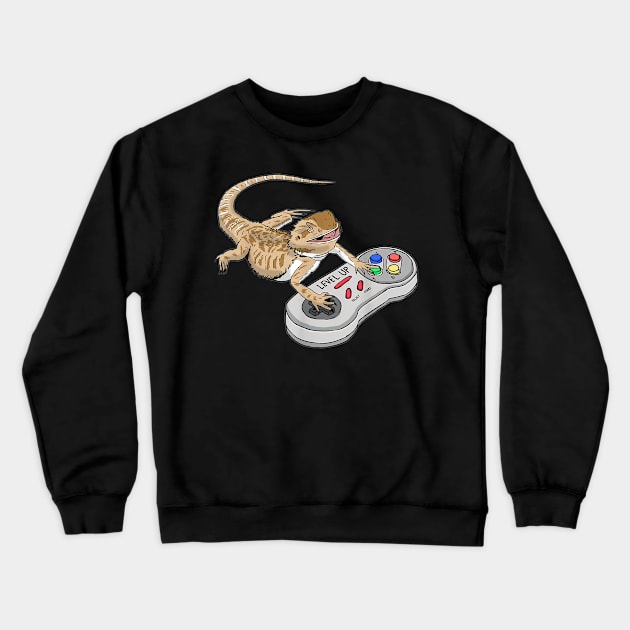 Bearded Dragon Playing Video Game Reptiles Pagona Gamers Crewneck Sweatshirt by irelandefelder